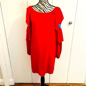 Red Off-Shoulder Dress with Ruffle Sleeves